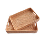 Rectangular Wicker Serving Trays with Handles for Coffee Table - Set of 2