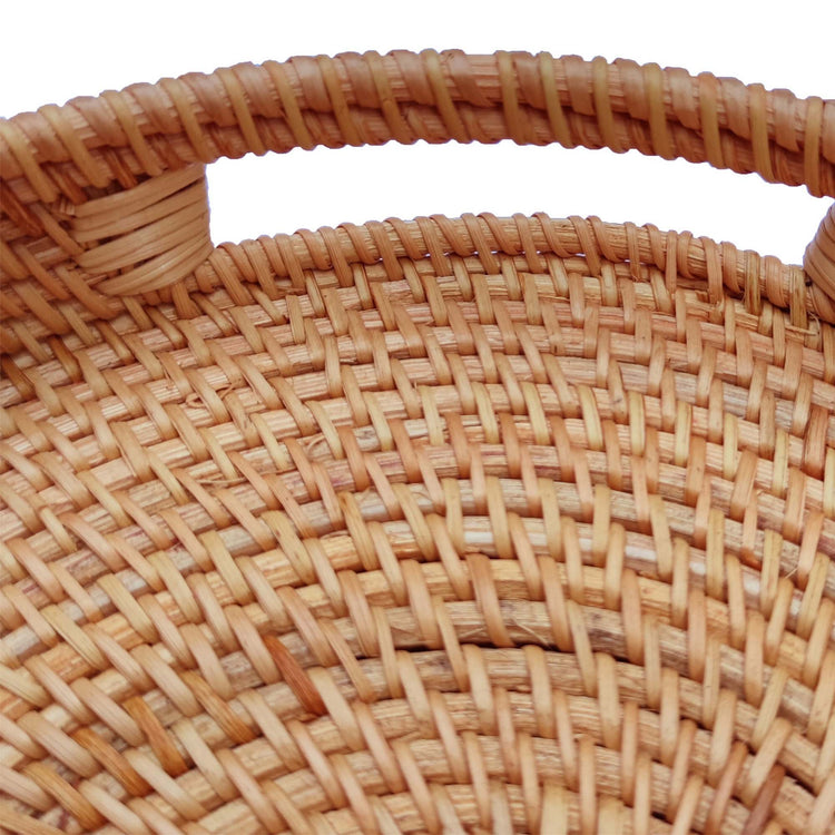 Round Wicker Serving Tray with inbuilt Handles for Coffee Table - Set of 2