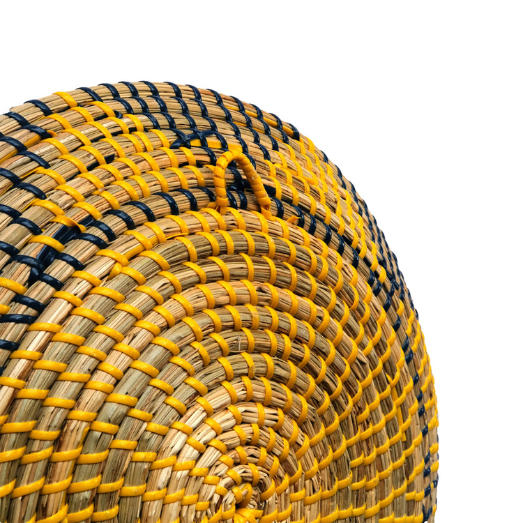 Yellow and Blue Sun and Star Design Woven Round Wall Baskets Decor -Set of 3