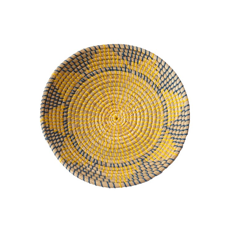 Yellow and Blue Sun and Star Design Woven Round Wall Baskets Decor -Set of 3